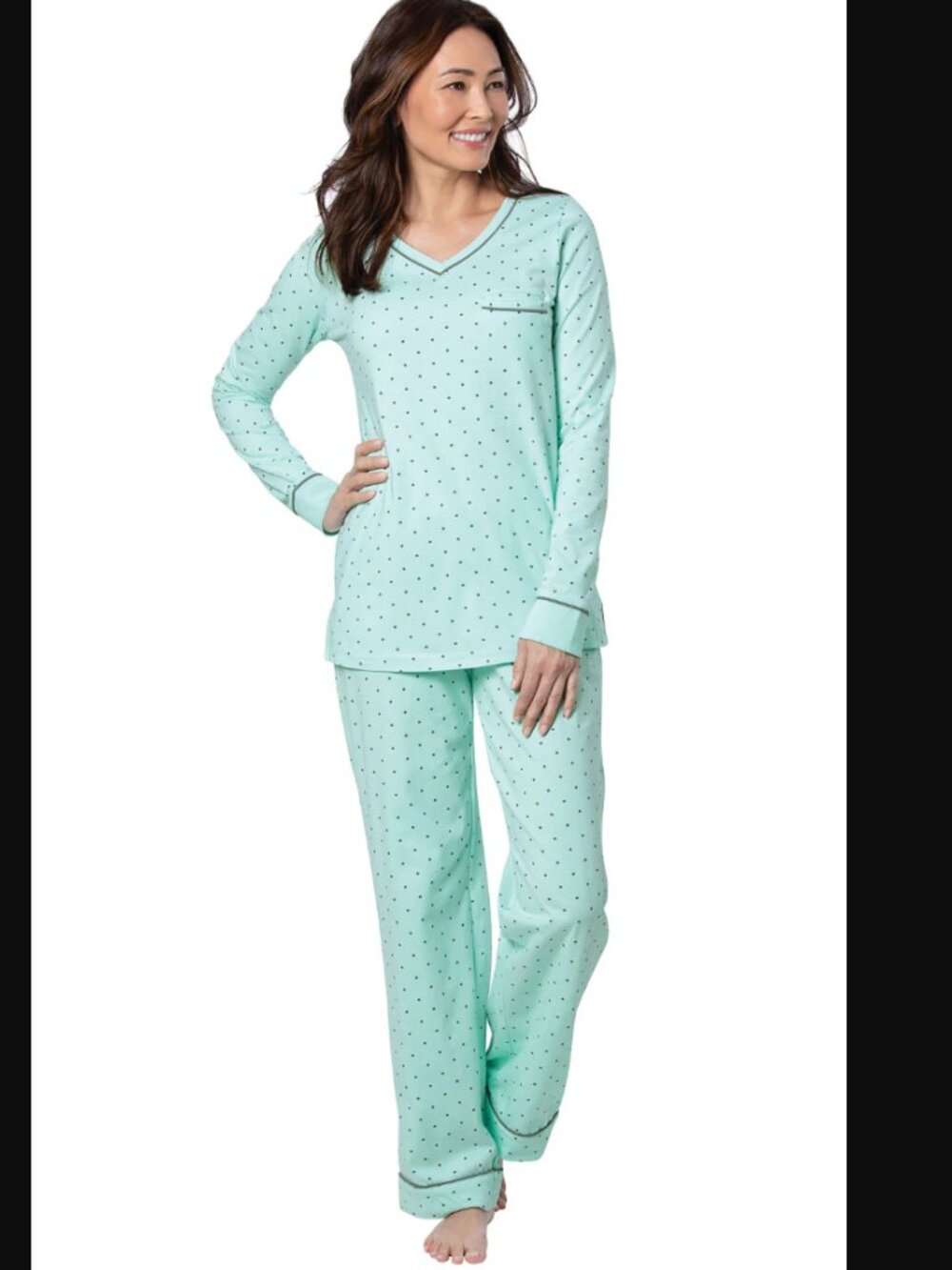 PajamaGram Women's Mint Polka Dot Tunic Top/Elasticized Waist Pant Medium NWT